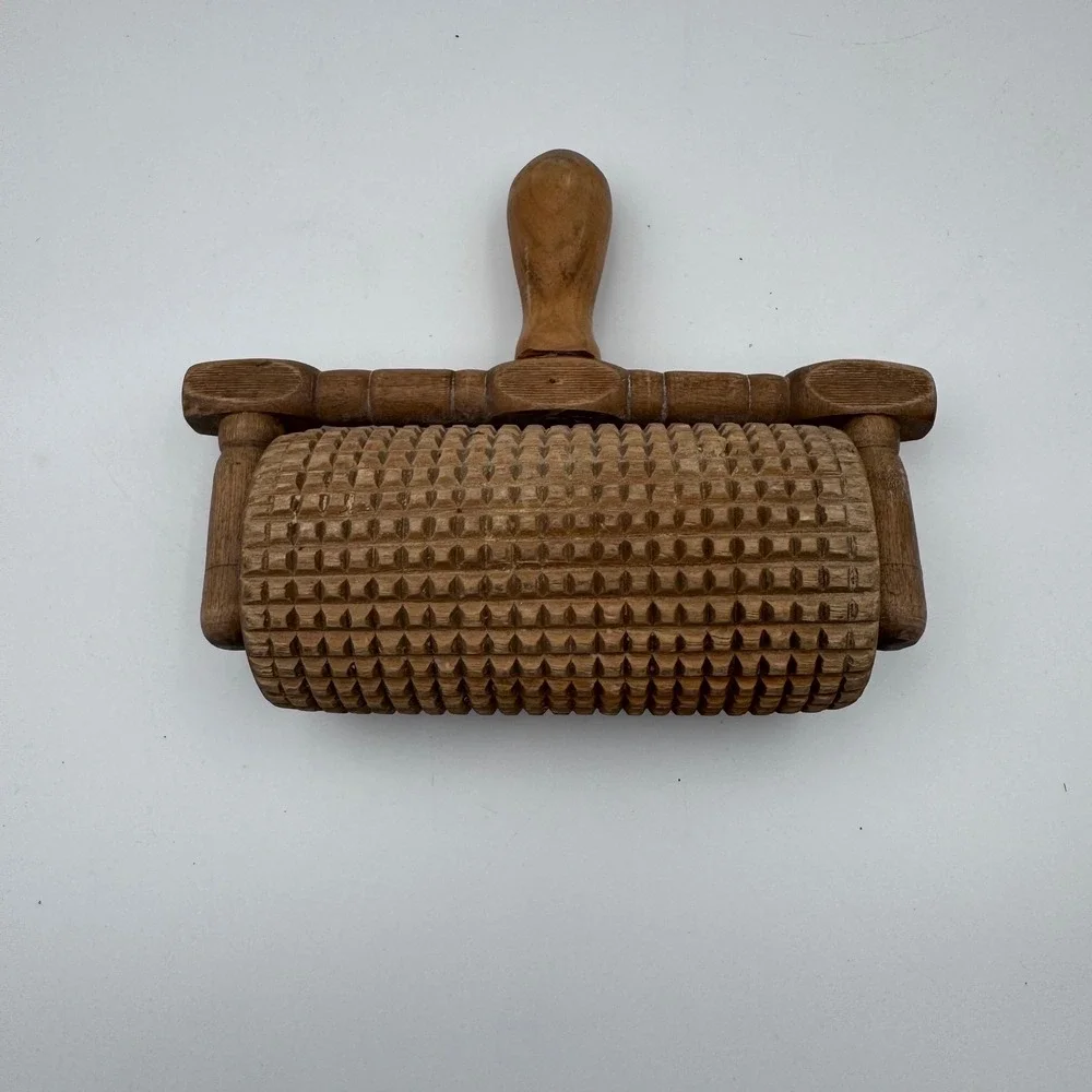 Vintage Wooden Muscle Roller Massager T-Handle Deep Tissue Tool Textured Wood